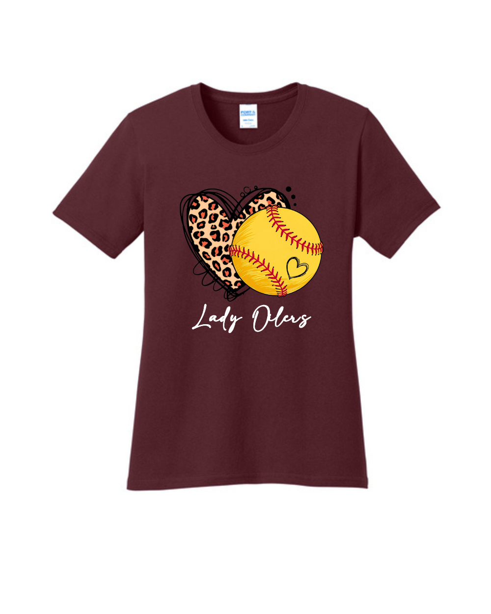 PHS Softball- Lady Oilers Leopard  Heart Women's Cotton Tee