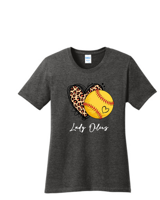 PHS Softball- Lady Oilers Leopard  Heart Women's Cotton Tee