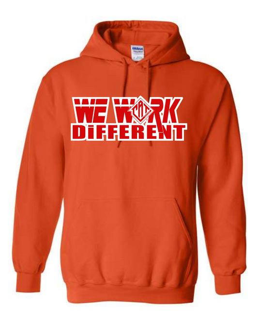 CAT Takeover- We Work Different Orange Cotton Blend  Hoodie