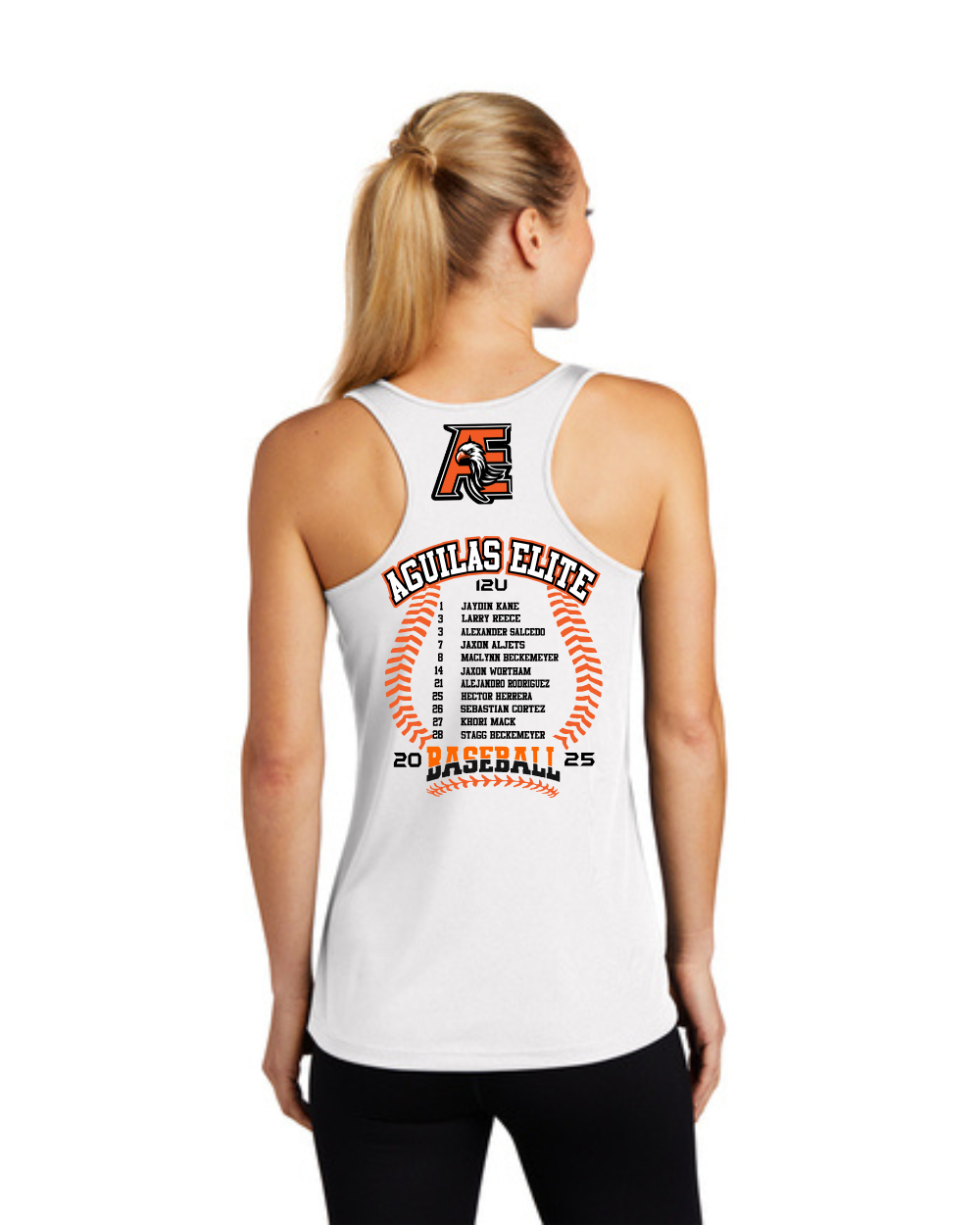Aguilas Elite- AE Baseball WS Ladies Racerback Tee- White