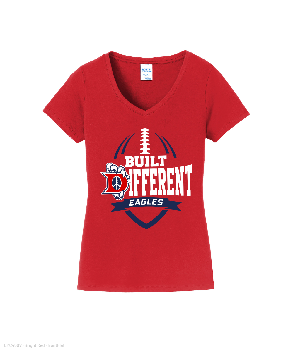 Dawson Football Booster Club- Built Different Ladies Vneck Cotton Tee