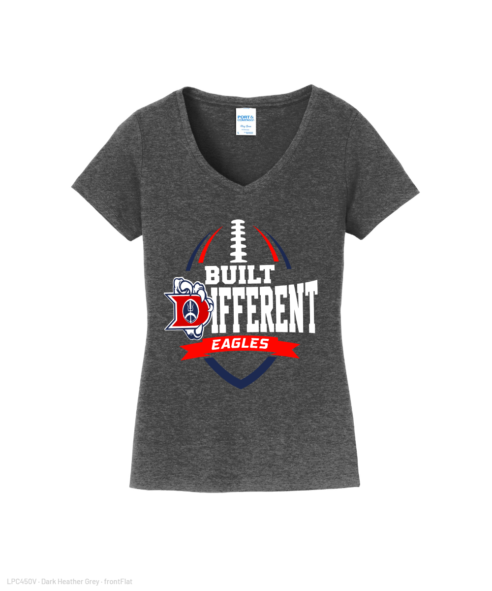 Dawson Football Booster Club- Built Different Ladies Vneck Cotton Tee