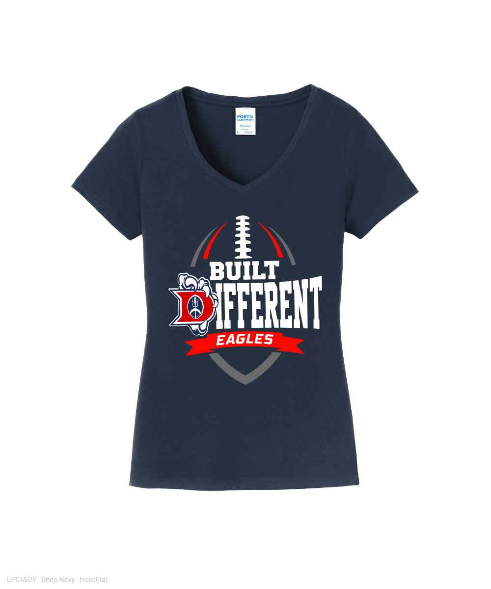 Dawson Football Booster Club- Built Different Ladies Vneck Cotton Tee
