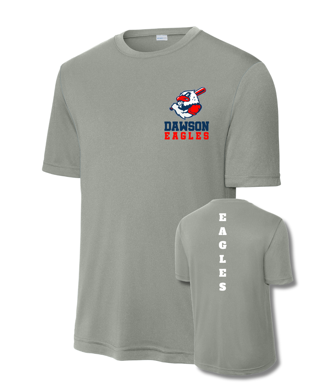 Dawson Baseball Eagle Logo Short Sleeve Performance Tee- Grey