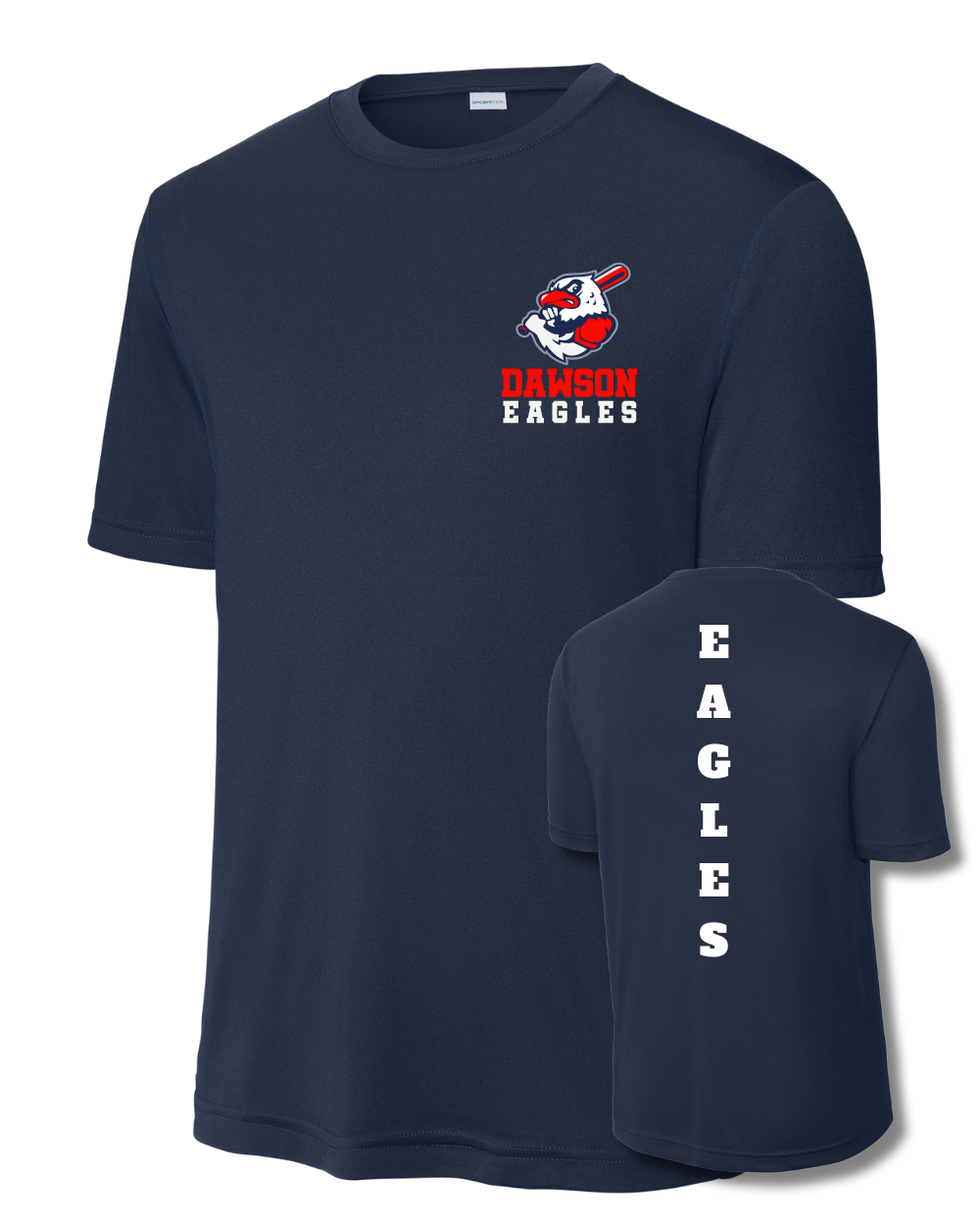 Dawson Baseball Eagle Logo Short Sleeve Performance Tee- Navy