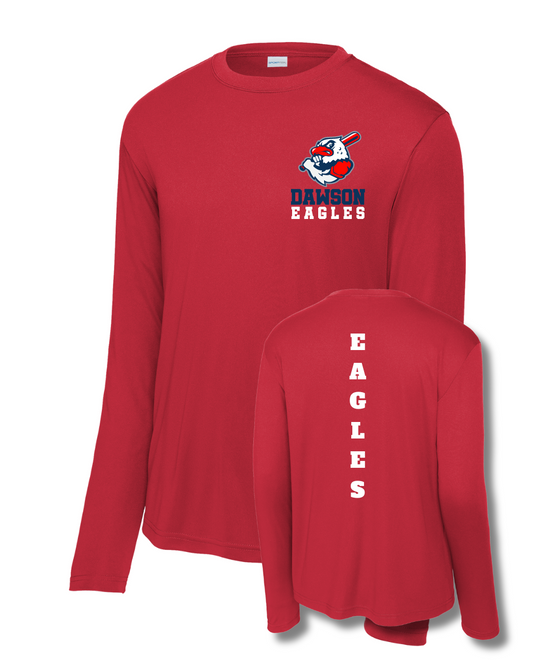 Dawson Baseball Eagles Logo - Long Sleeve Performance Tee- Red