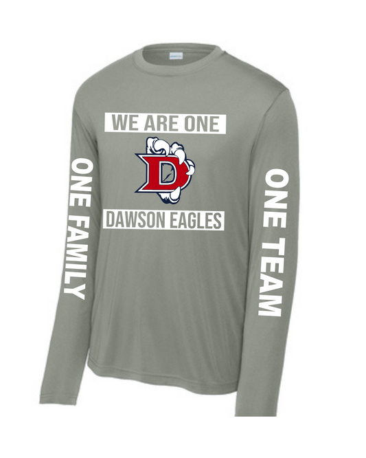 Dawson Football Booster - One Team One Dream Long Sleeve Performance Tee- Grey