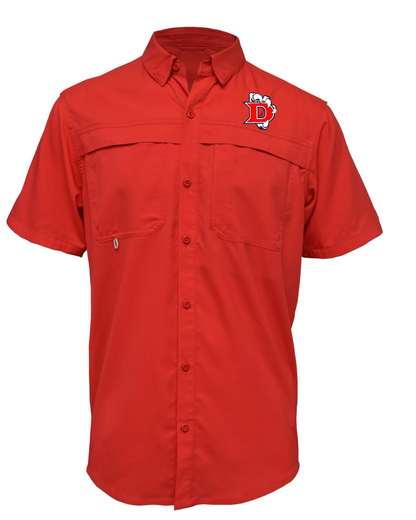 Dawson HS- D Claw Logo Fishing Shirt- Red