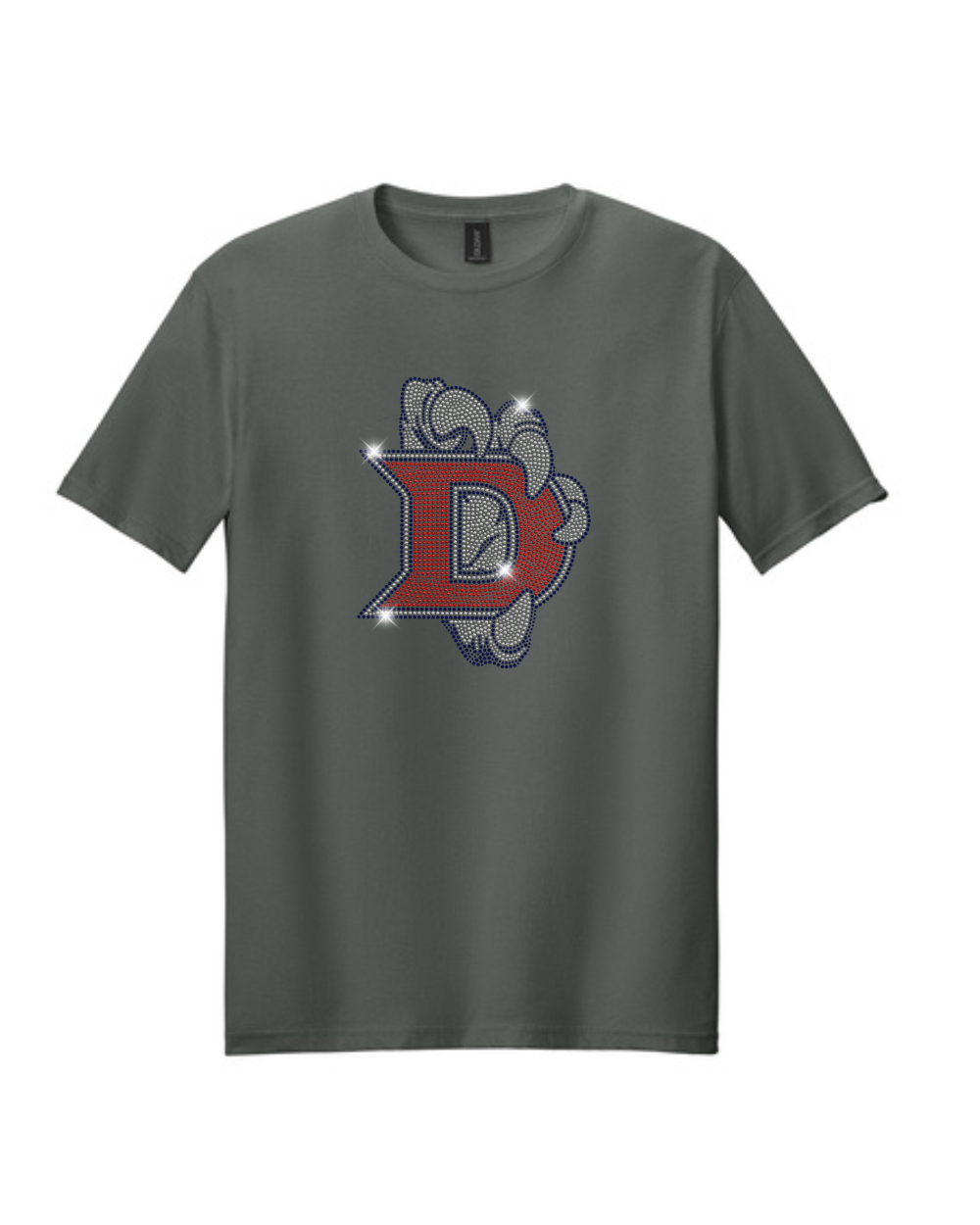 Dawson Football-Spangle Bling Short Sleeve Cotton Tee-Charcoal Grey