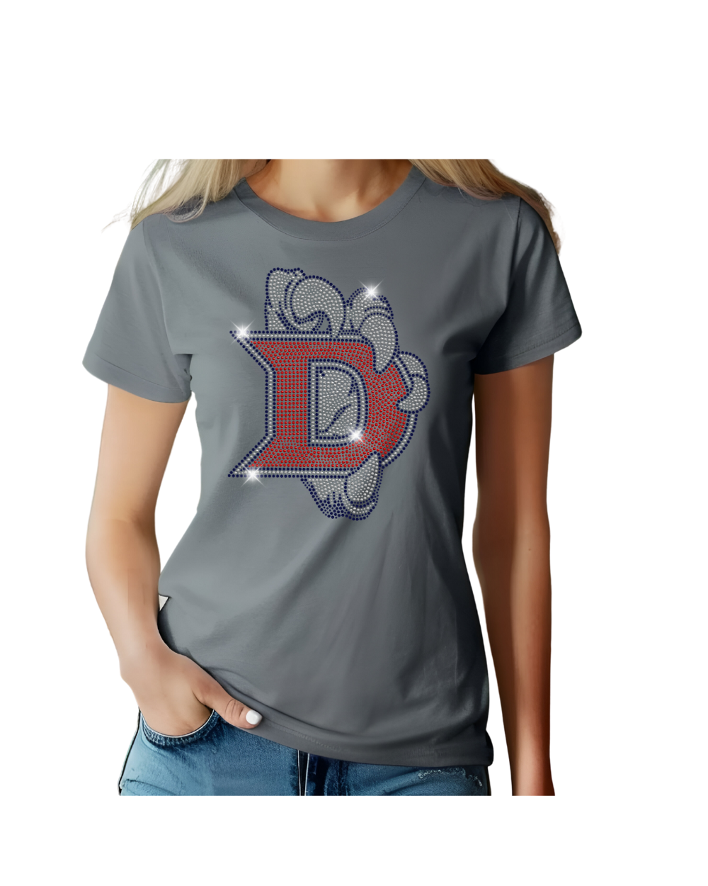 Dawson Football-Spangle Bling Short Sleeve Cotton Tee-Charcoal Grey