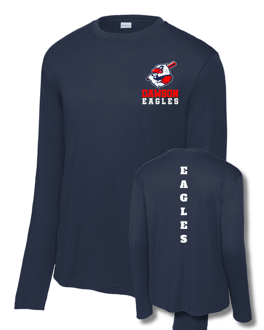 Dawson Baseball Eagles Logo - Long Sleeve Performance Tee- Navy