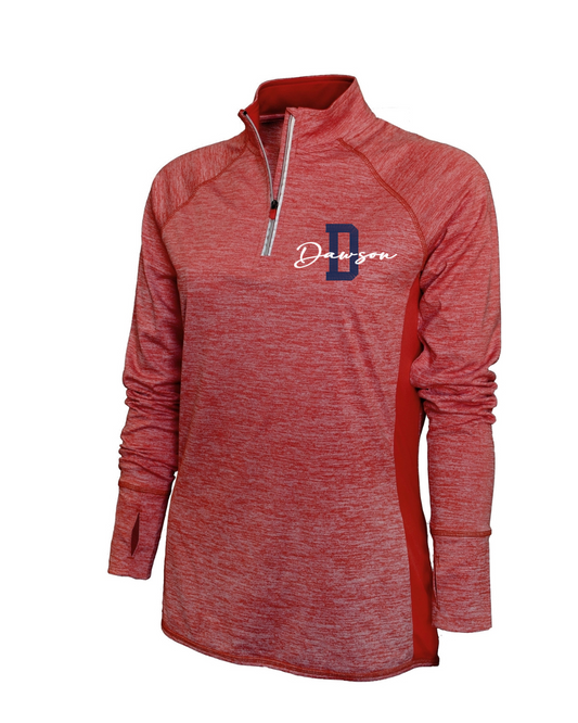 Dawson Football- Dawson Embroidered 1/4 Zip Ladies Performance Pullover- Heather Red