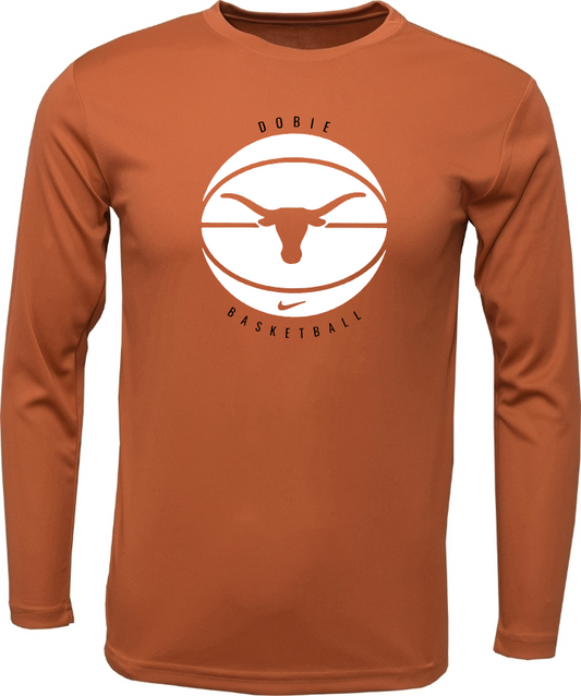 Dobie Basketball- Dobie LH Basketball Long  Sleeve Performance Tee- Orange