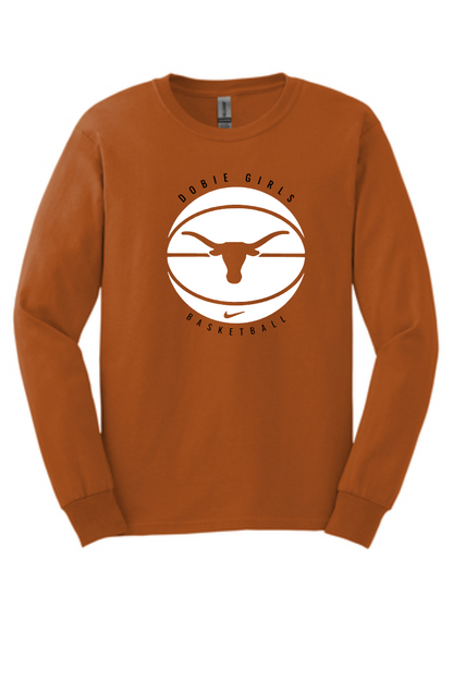 Dobie Basketball- Dobie Girls Basketball Long  Sleeve Cotton Tee- Orange