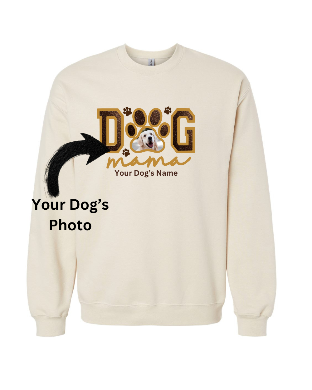 Gift- Dog Mama Embroidered Glitter Applique Dog Photo Sweatshirt