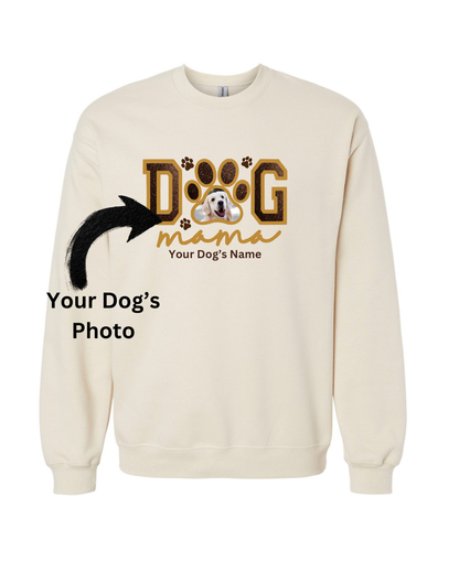 Gift- Dog Mama Embroidered Glitter Applique Dog Photo Sweatshirt