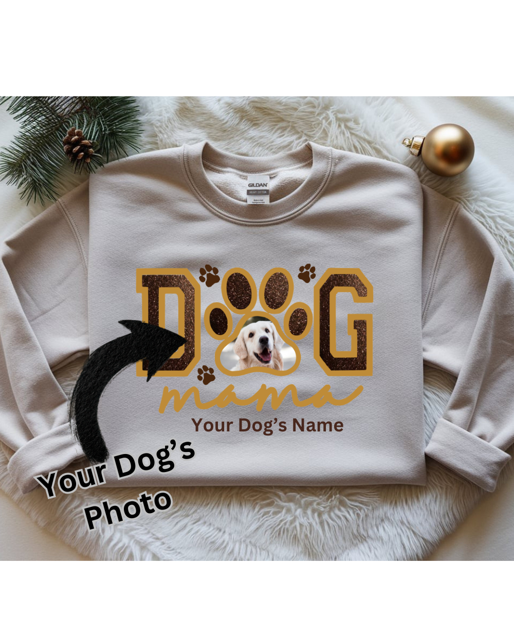 Gift- Dog Mama Embroidered Glitter Applique Dog Photo Sweatshirt