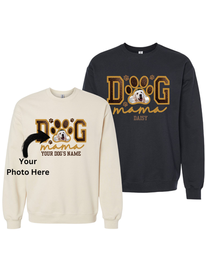 Gift- Dog Mama Embroidered Glitter Applique Dog Photo Sweatshirt