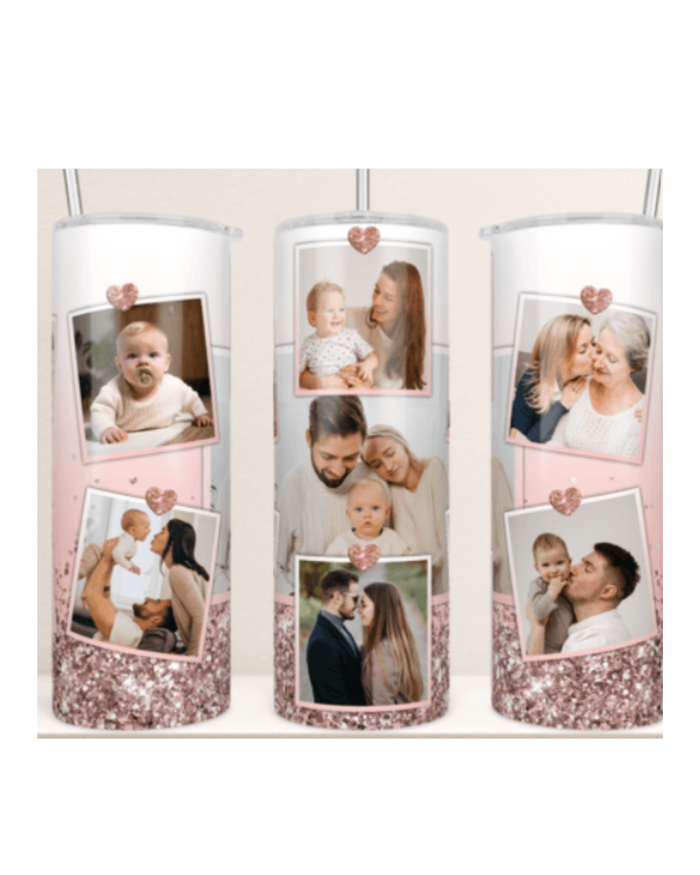 Gift- Rose Gold Family Photo Skinny Tumbler