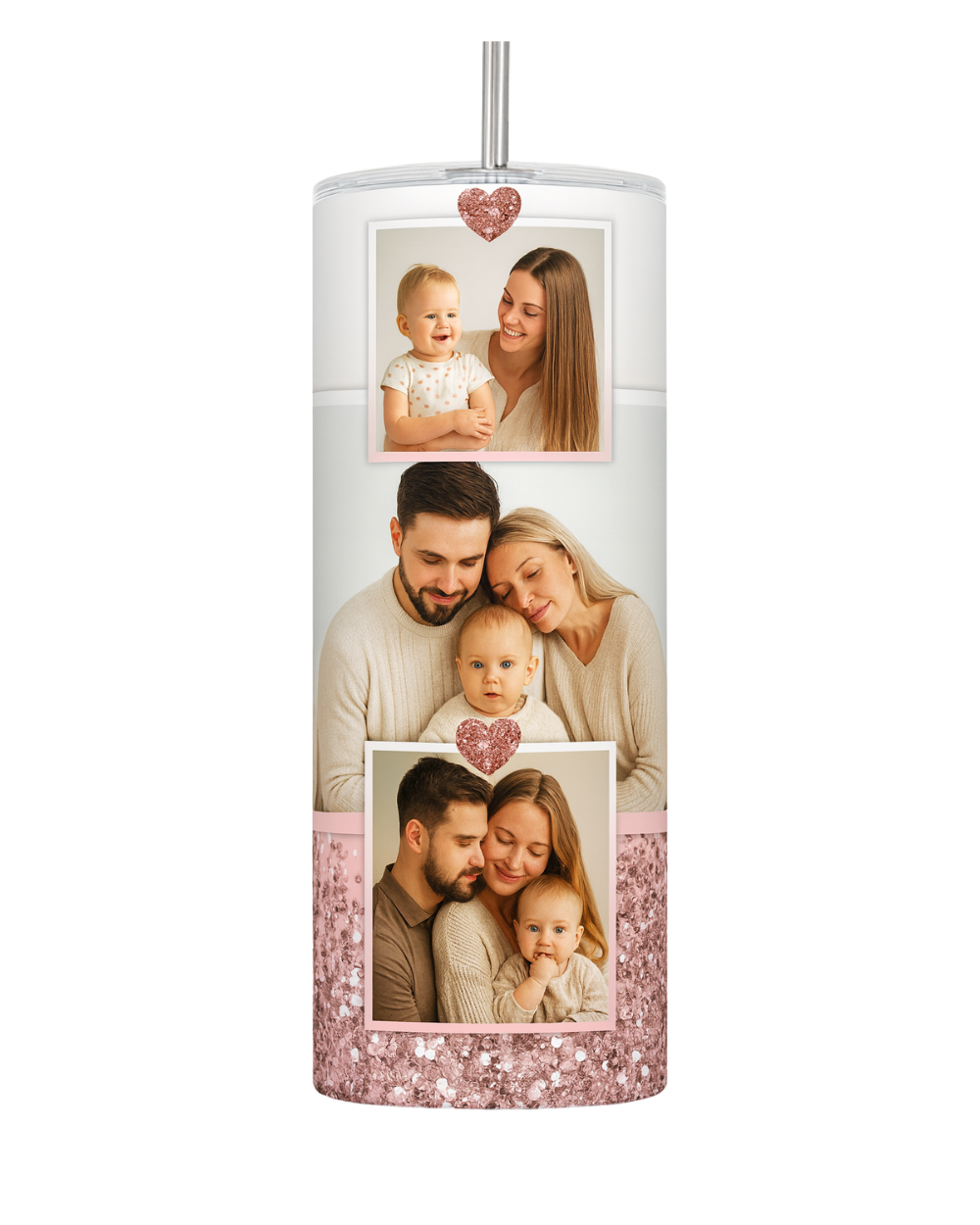 Gift- Rose Gold Family Photo Skinny Tumbler