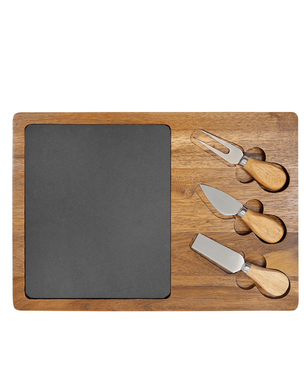 Gifts- Acacia Wood/Slate Rectangle Cheese Set with Three Tools