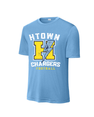 HTown Chargers Football & Cheer -Chargers  Distressed H  Performance Tee    - Carolina Blue