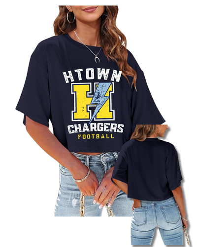 HTown Chargers Football & Cheer -Chargers Distressed H  Ladies Crop Tee    - Navy