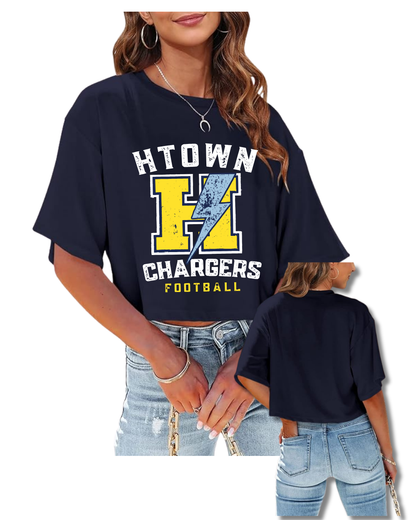HTown Chargers Football & Cheer -Chargers Distressed H  Ladies Crop Tee    - Navy