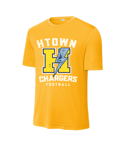 HTown Chargers Football & Cheer -Chargers  Distressed H  Performance Tee    - Gold