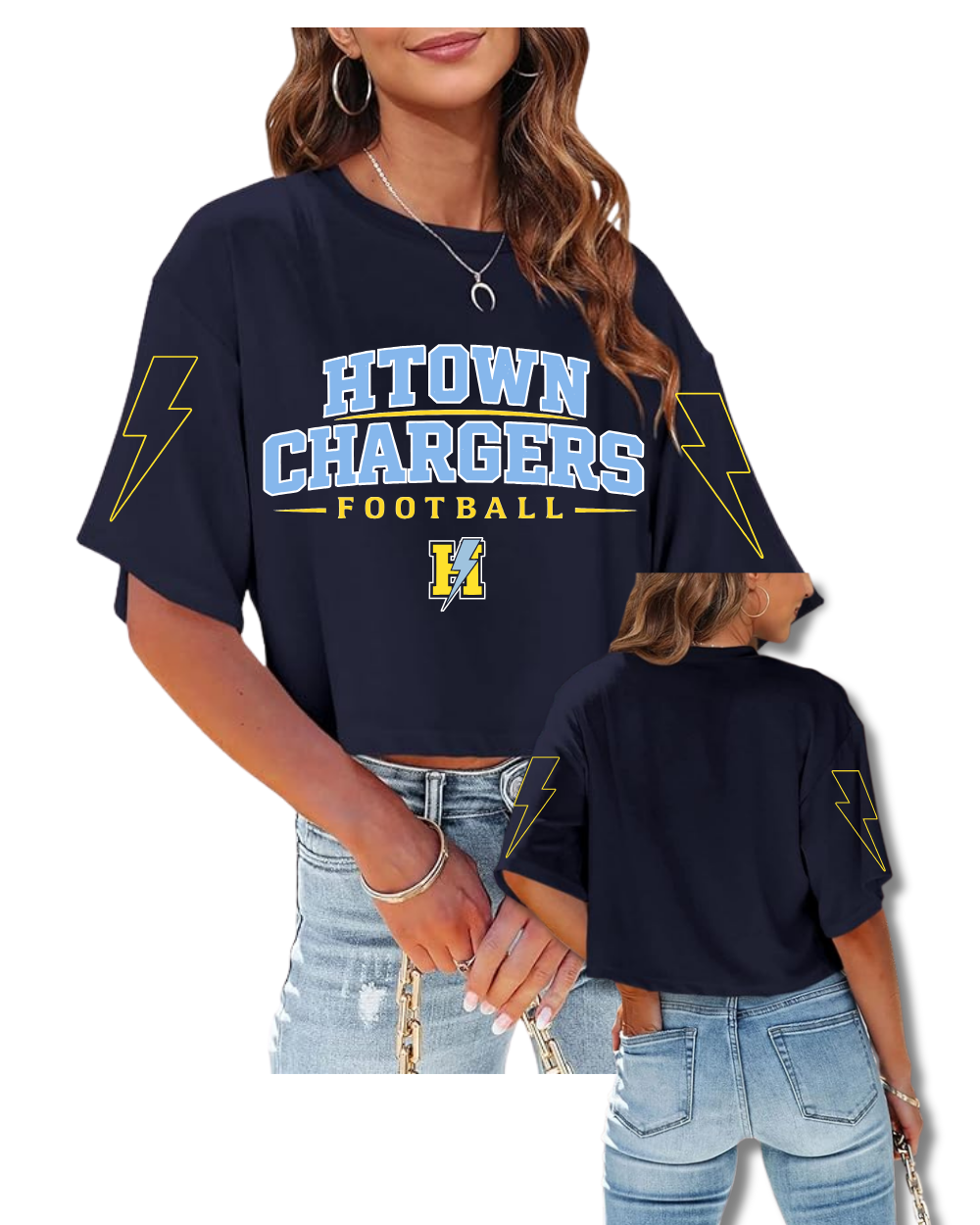 HTown Chargers Football & Cheer -HTOWN Chargers  Football Ladies Crop Tee  - Navy