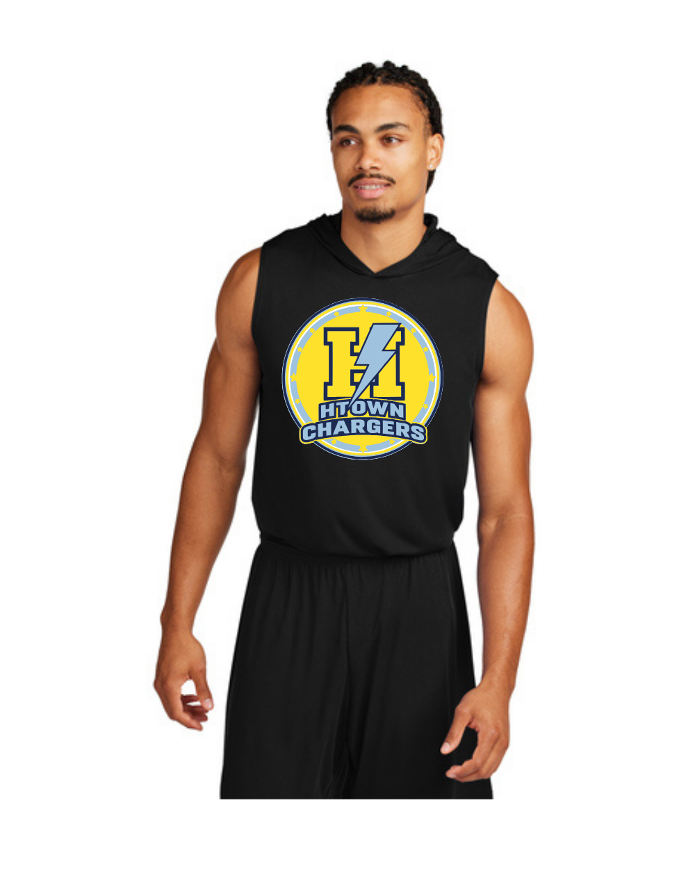 HTown Chargers Football & Cheer -Chargers  Logo  Hooded Performance Tee   - Black