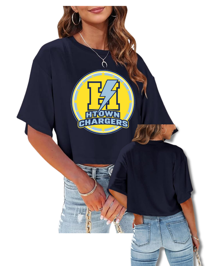 HTown Chargers Football & Cheer -Chargers Logo Ladies Crop Tee   - Navy