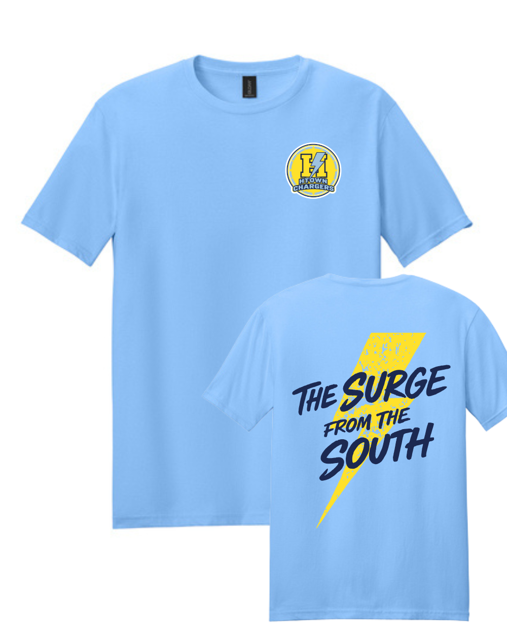 HTown Chargers Football & Cheer -Chargers Surge of the South Cotton Tee - Carolina Blue