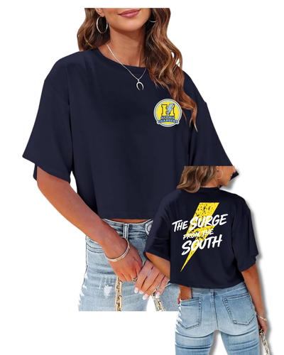 HTown Chargers Football & Cheer -Chargers Surge of the South  Ladies Crop Tee   - Navy