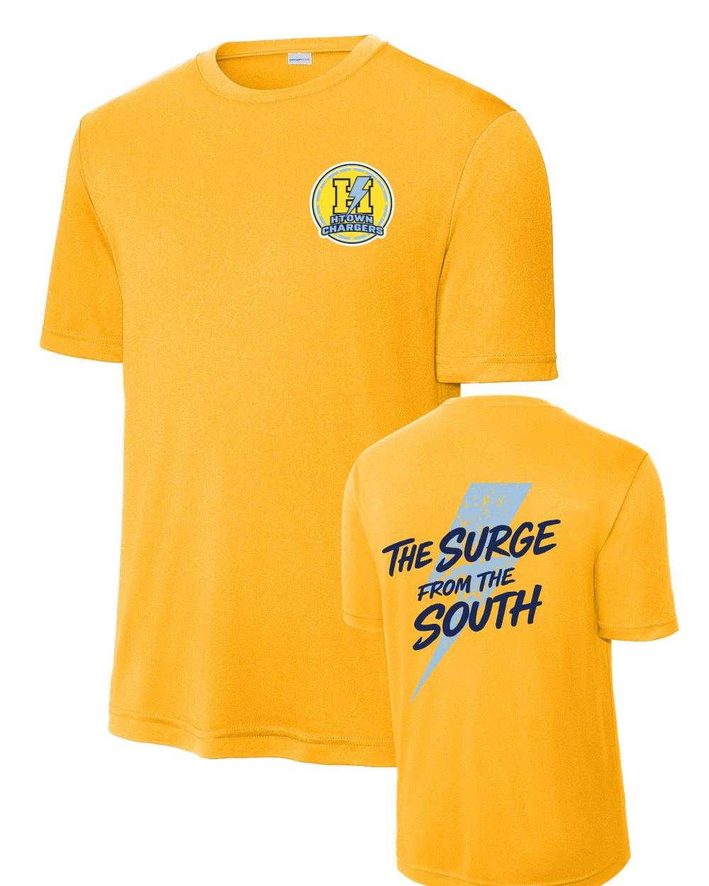 HTown Chargers Football & Cheer -Chargers Surge of the South Performance Tee    - Gold