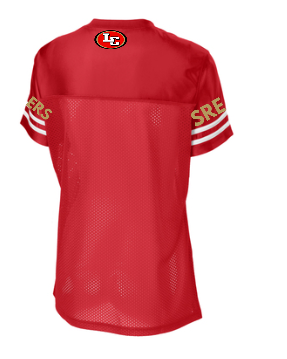 League City 49ers LC 49ers Football Ladies fan Jersey Red Trend Monkey Custom Apparel Printing