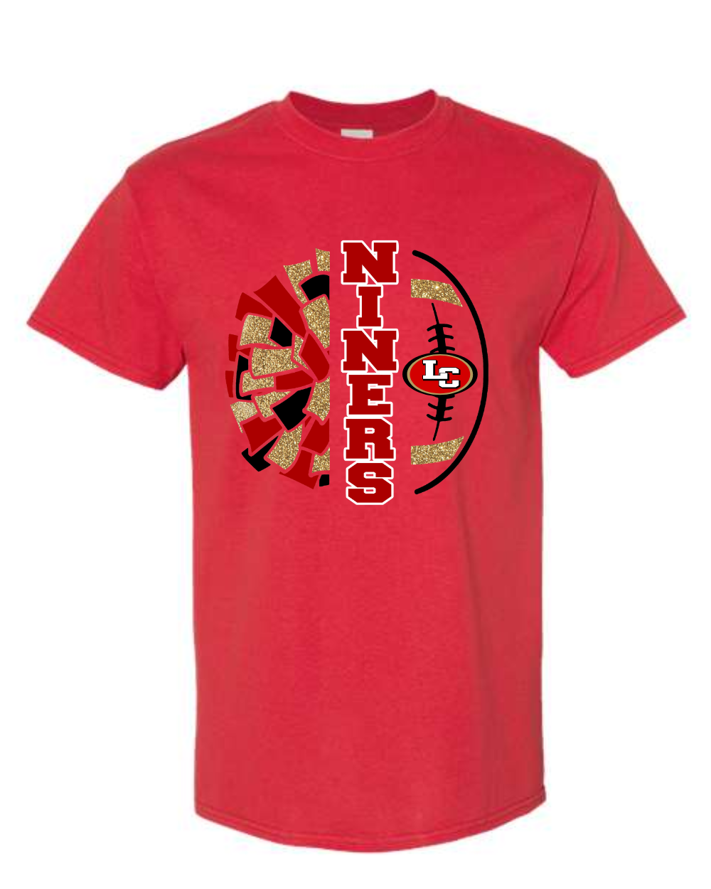 League City 49ers- Niners Cheer Split Pom Cotton Blend Tee- Red