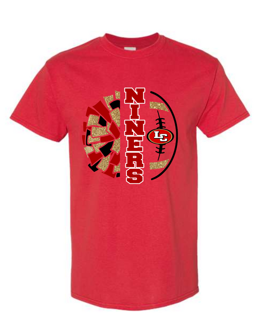 League City 49ers- Niners Cheer Split Pom Cotton Blend Tee- Red