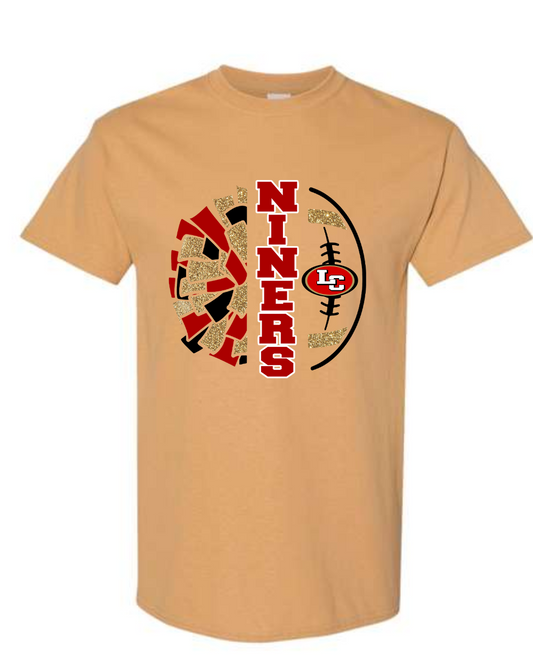 League City 49ers- Niners Cheer Split Pom Cotton Blend Tee- Vegas Gold