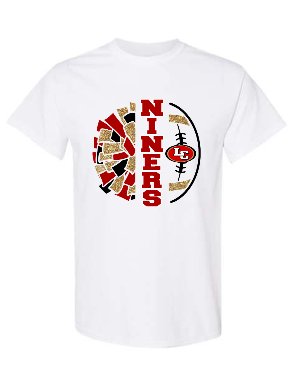 League City 49ers- Niners Cheer Split Pom Cotton Blend Tee- White