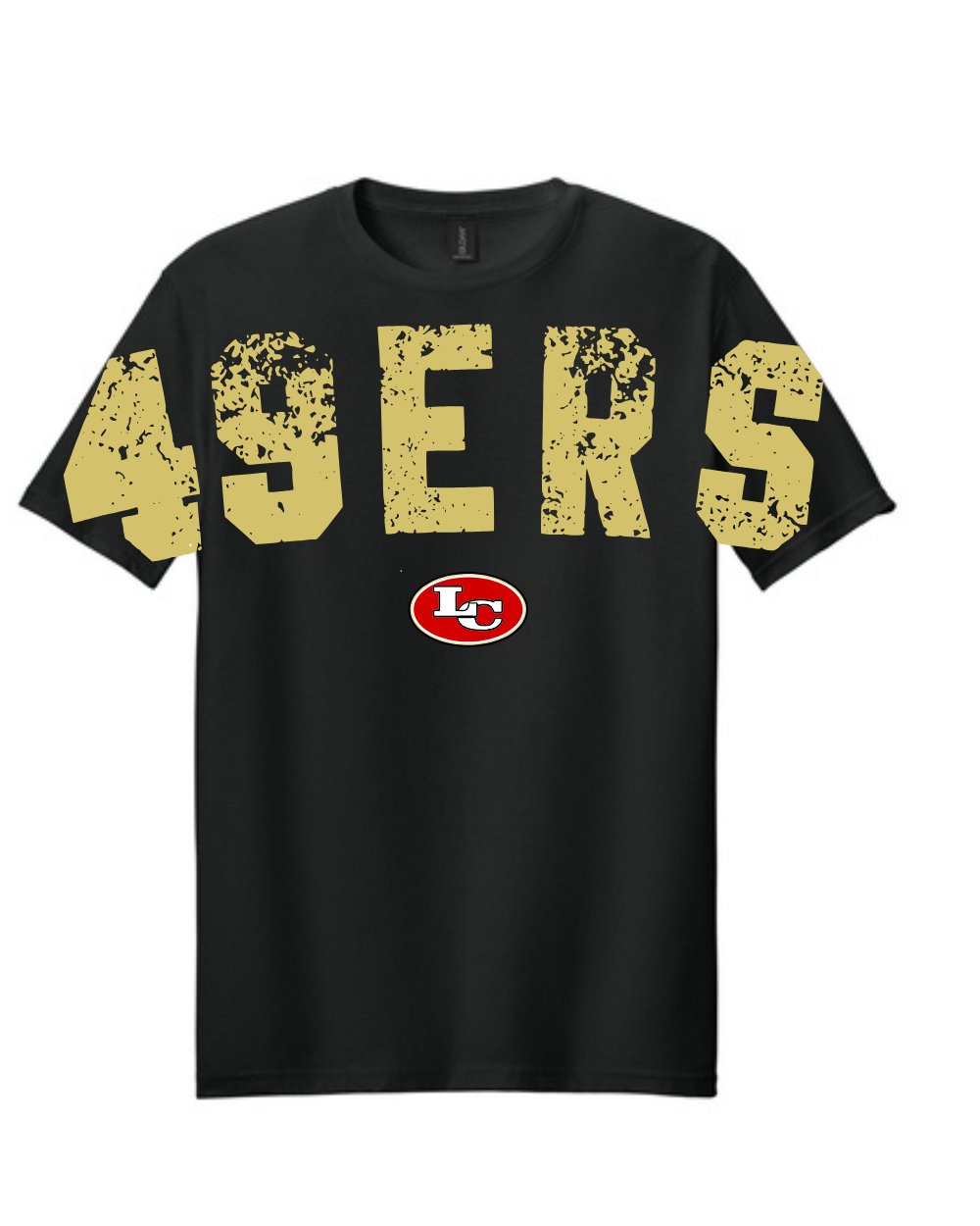 League City 49ers- Distressed Oversized Print 49ers Cotton Blend Tee- Black