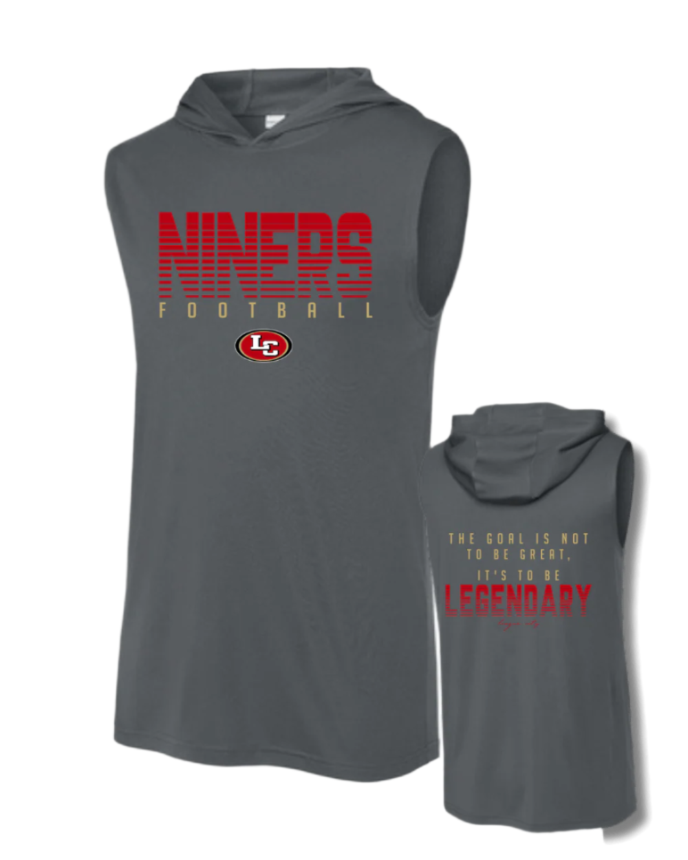 League City 49ers-Legendary NINERS Performance Sleeveless Hoodie- Grey
