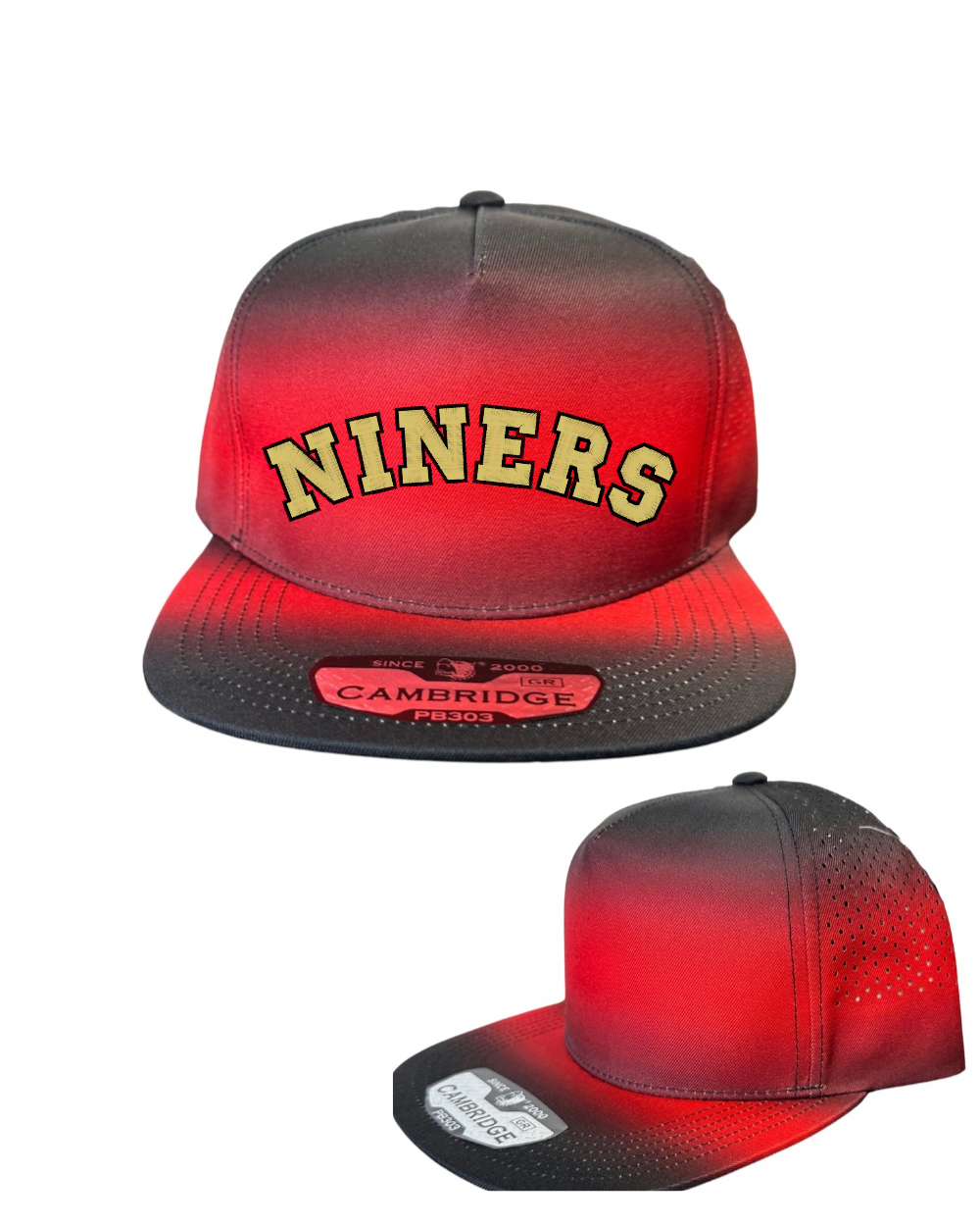 League City 49ers-Embroidered 3D Niners  Ombre Perforated Snap Back Hat- Red/Black