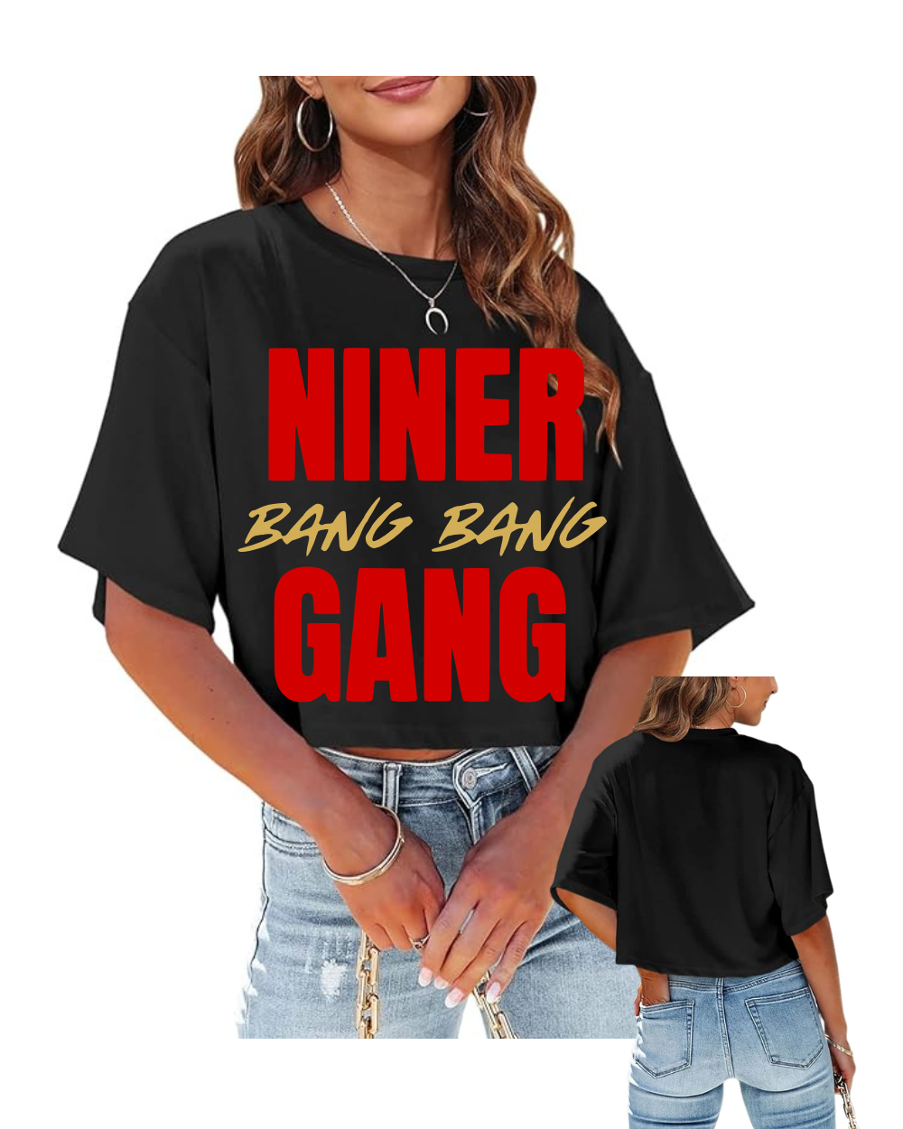League City 49ers Football & Cheer-Bang  Bang Niner Gang Ladies Crop Top