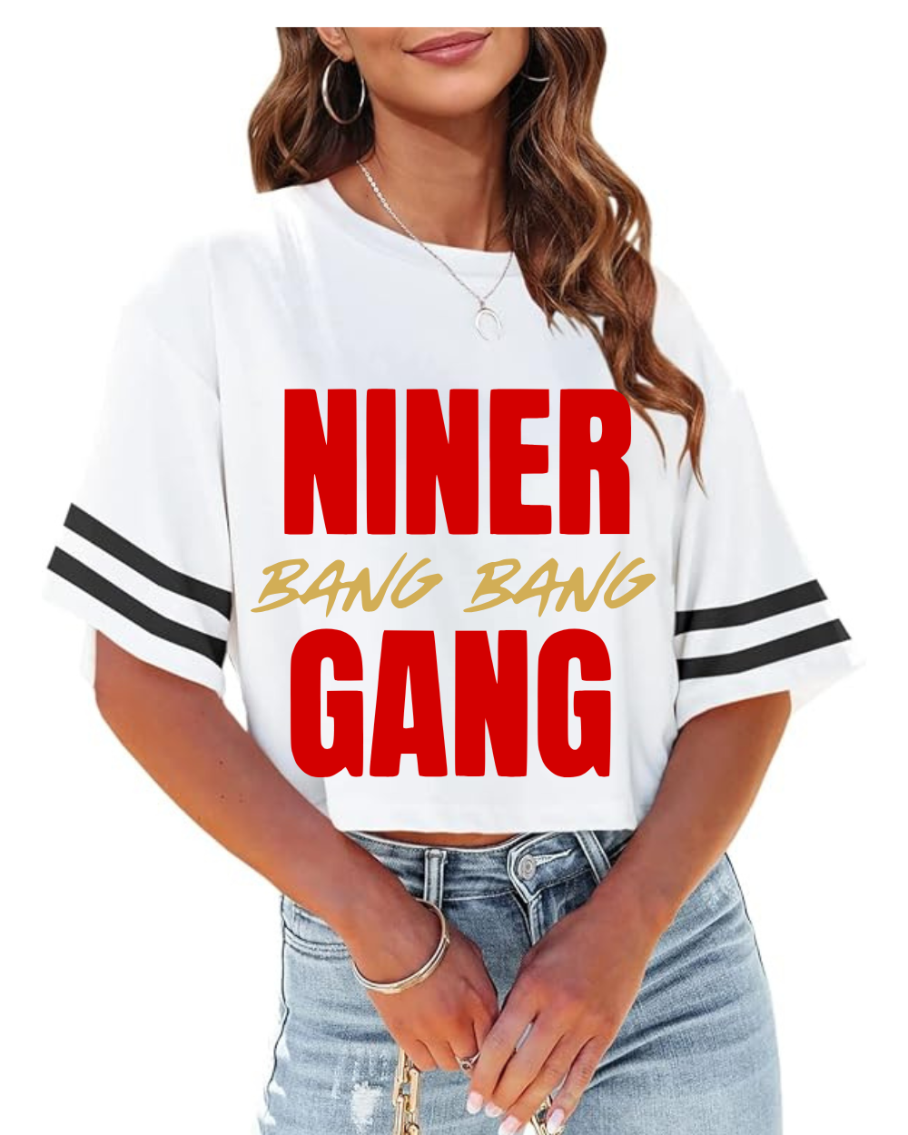League City 49ers Football & Cheer-Bang  Bang Niner Gang Ladies Crop Top
