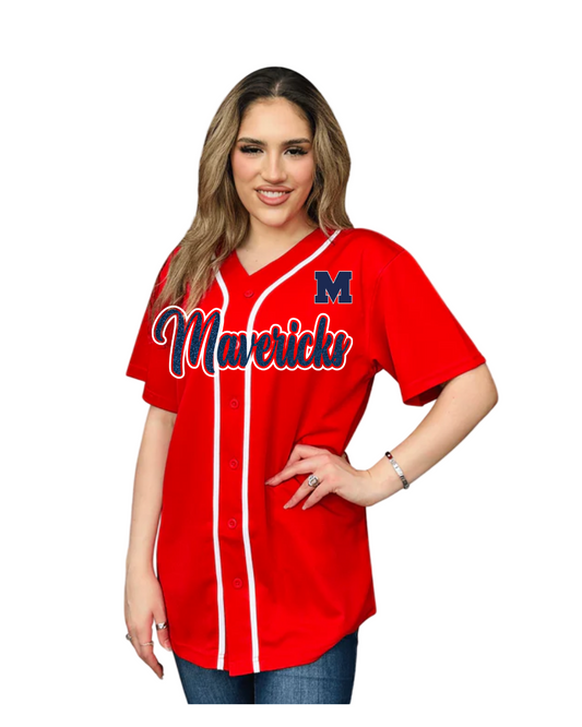 Manvel Baseball- Mavericks Baseball Jersey-Red