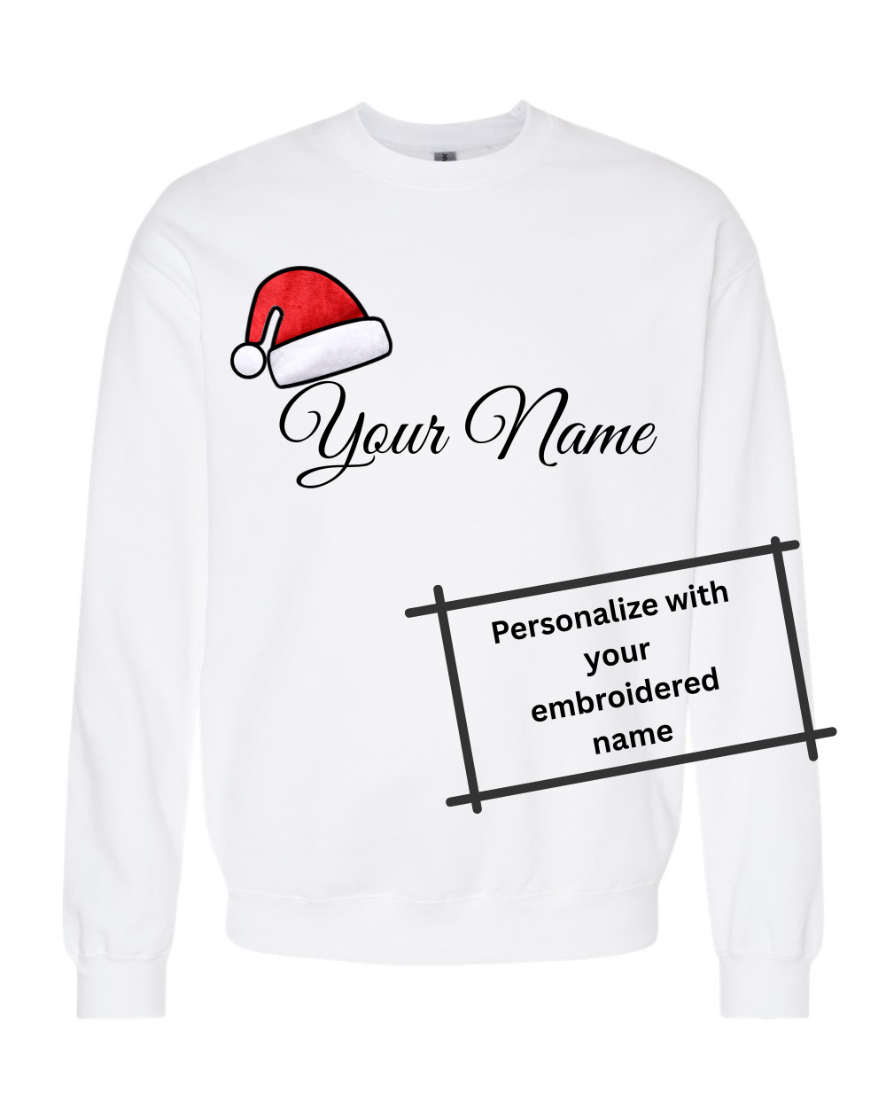 Christmas- Embroidered Fur Applique Santa Hat Name Sweatshirt