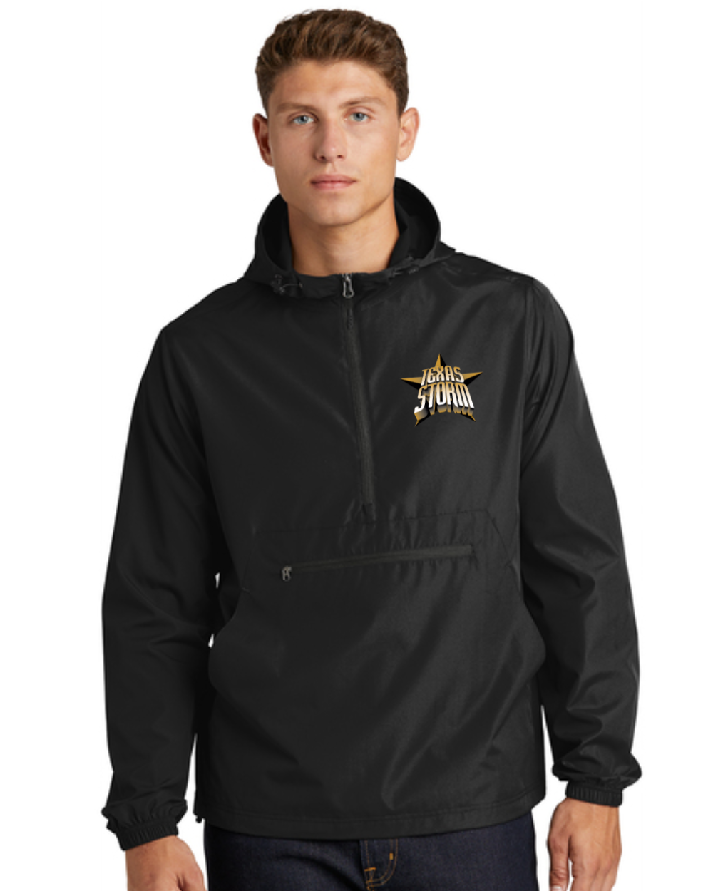 Texas Storm-  Embroidered Pullover Rain Jacket- Black