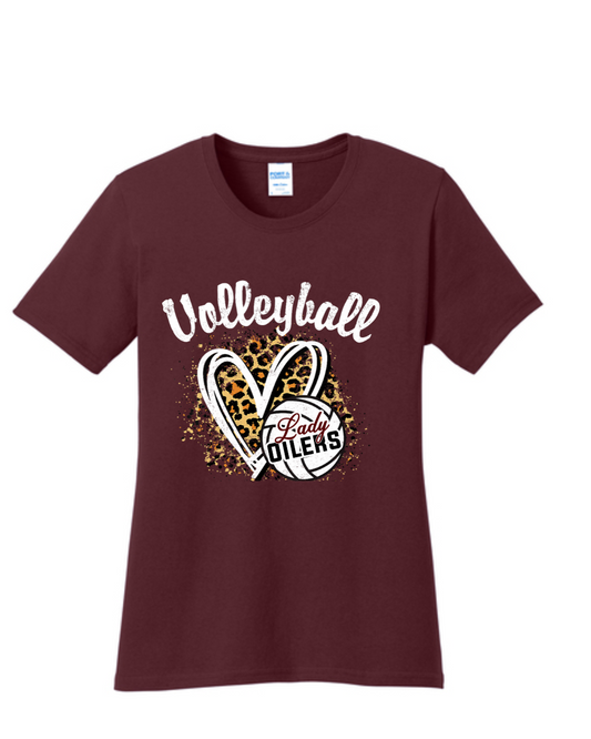 PHS Volleyball- Lady Oilers Leopard Volleyball Women's Cotton Tee- Maroon