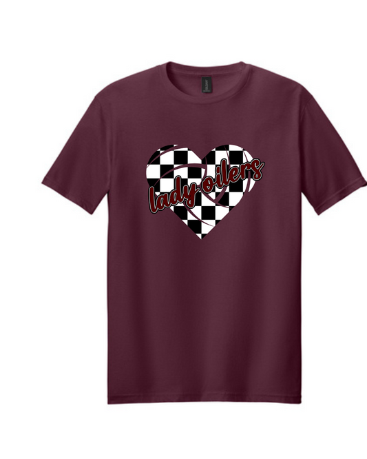 PHS Volleyball- Lady Oilers Checkered Volleyball Cotton Tee- maroon